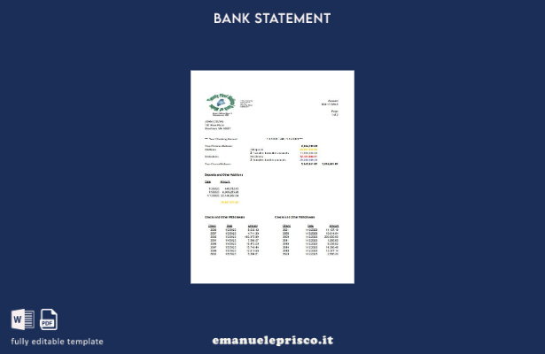 modello di pagina word estratto conto bancario USA Twenty First National Bank of